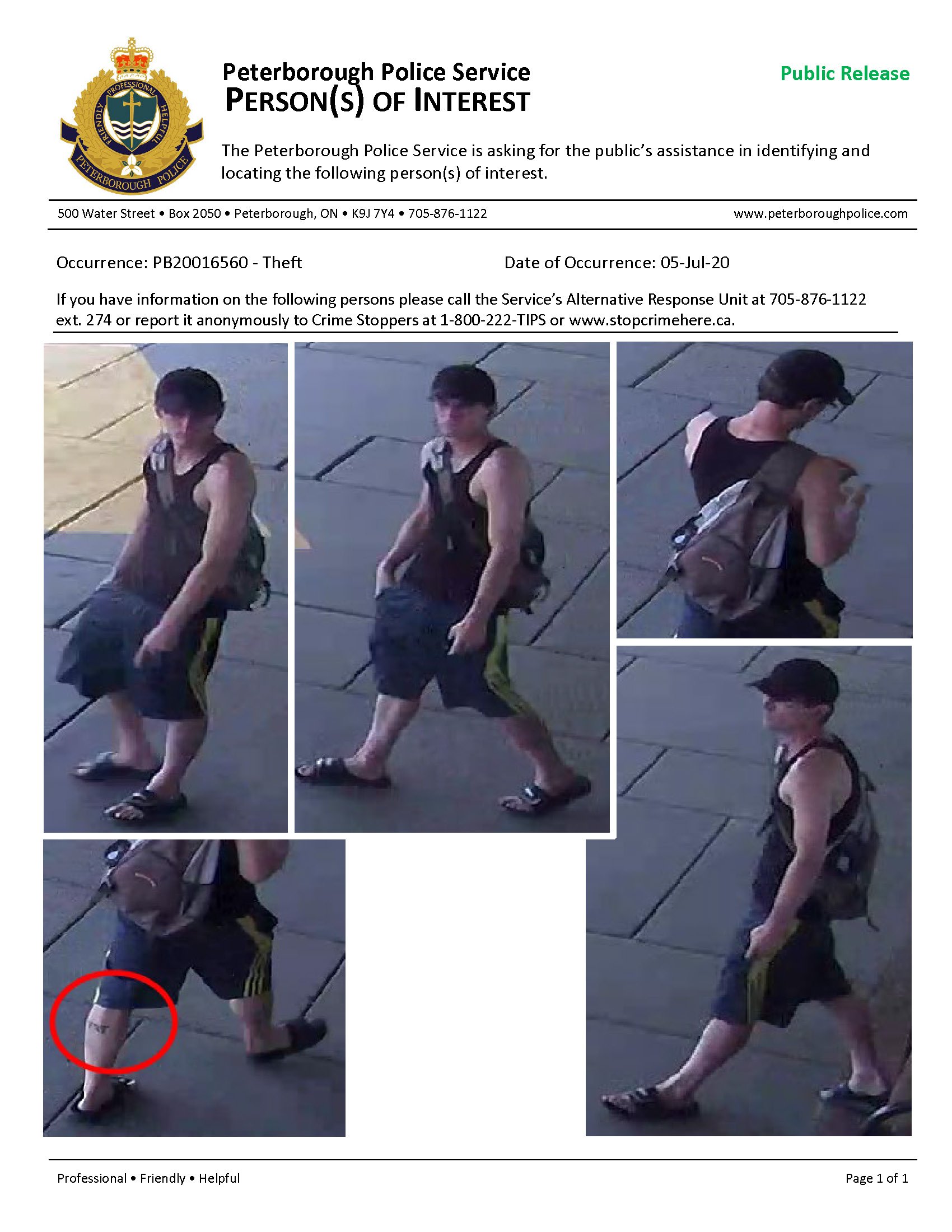 Persons of interest poster of a man in a tank top and shorts with a hat on